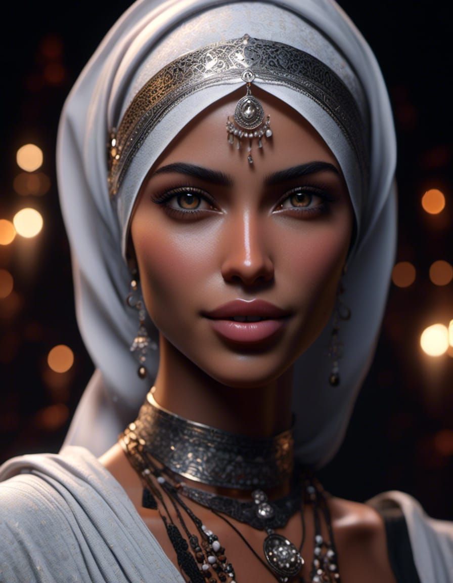 Striking Portrait of Woman in Hijab, Digital Art