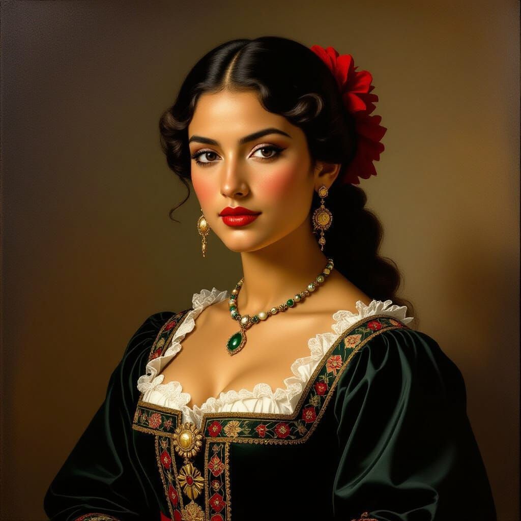 Renaissance Mexican Woman in Charro Attire, Michelangelo Sty...