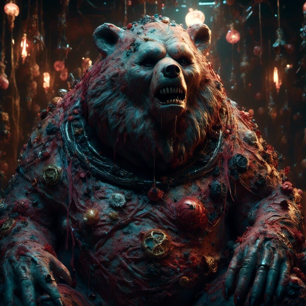 Creepy Porcelain Bear Zombie Portrait with Macabre Details