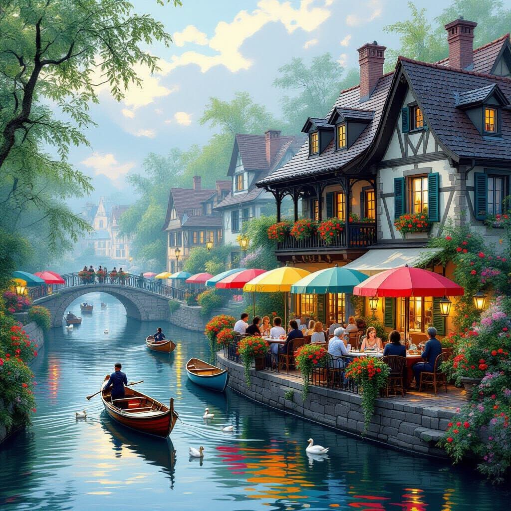 Ethereal Canal Scene in Hyperdetailed Fantasy Style