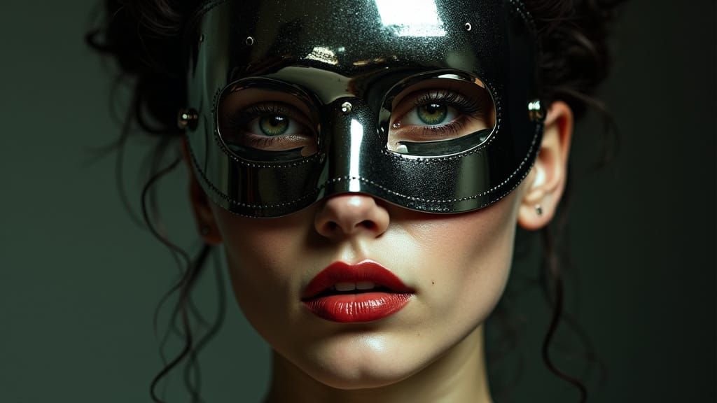Surrealist Portrait of a Woman in Chrome Mask