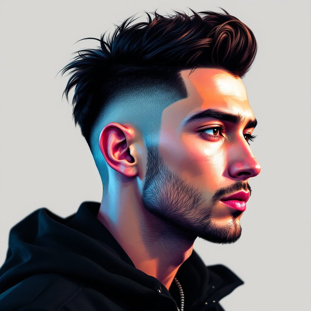 Man with Vibrant Undercut Hairstyle in Bold, Textured Lines