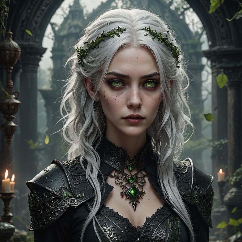Gothic Girl with White Hair in Dark Fantasy Art