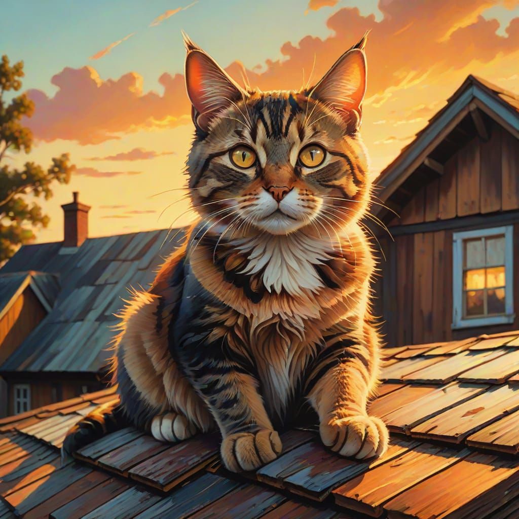 Southern Gothic Cat on a Roof in Golden Light