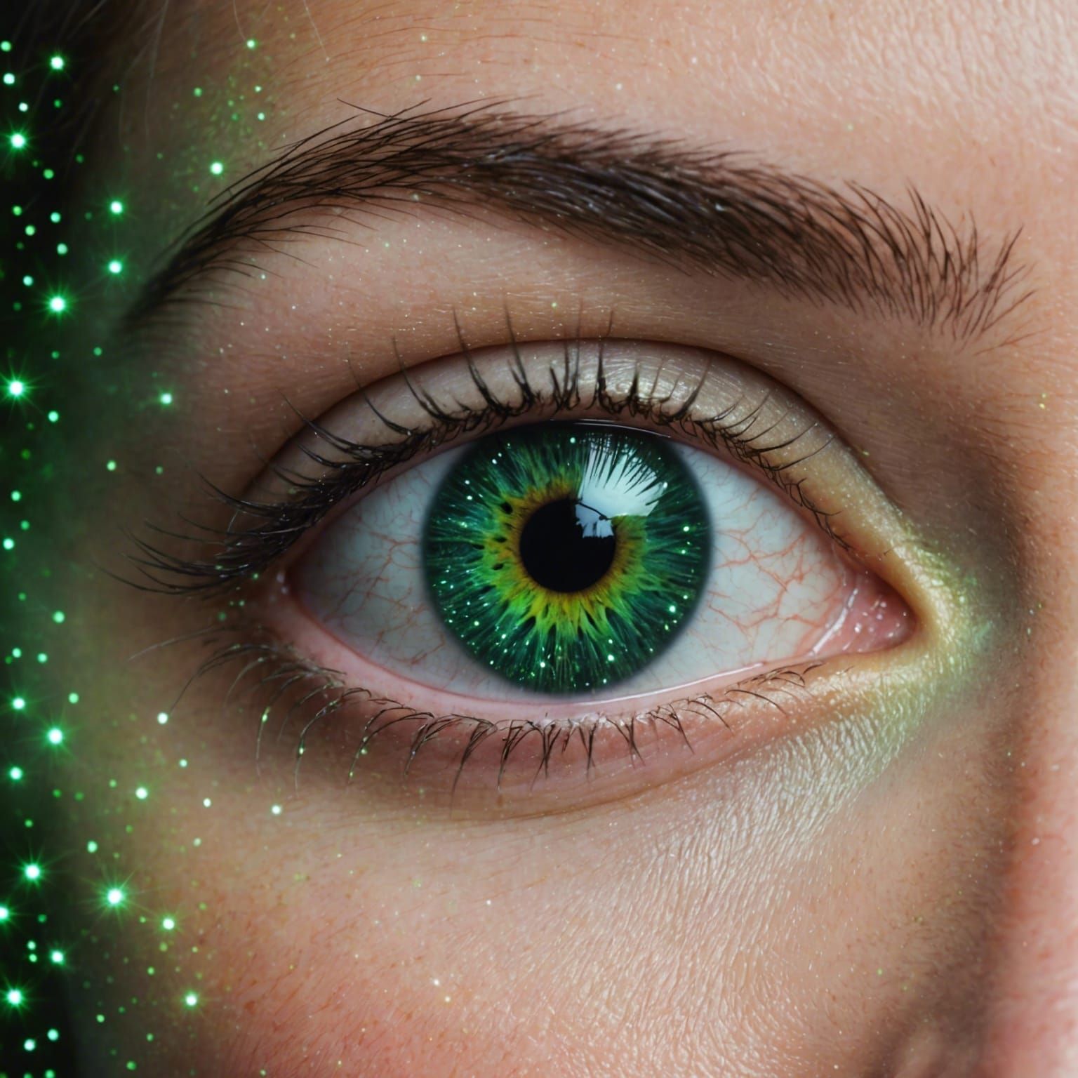 Green Eye Reflecting Starry Night