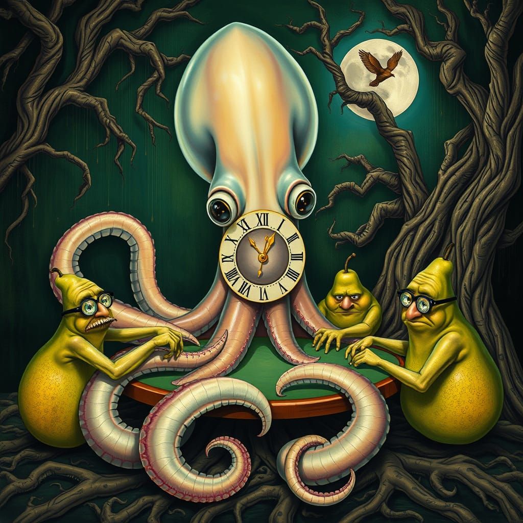 Surreal Squid Plays High-Stakes Poker with Anthropomorphic P...
