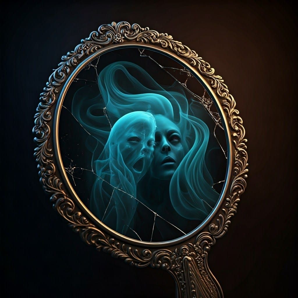 Eerie Silver Mirror Reflects Spectral Ghosts