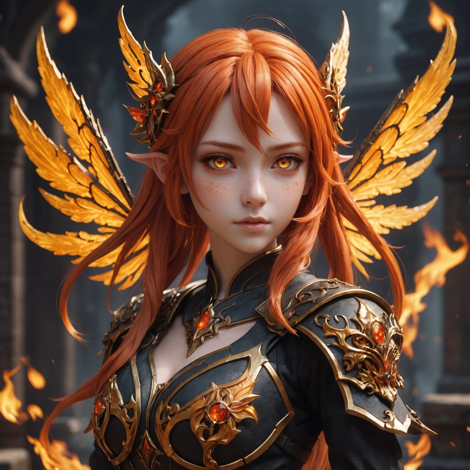 Fire Fairy in Anime Style with Fiery Accents