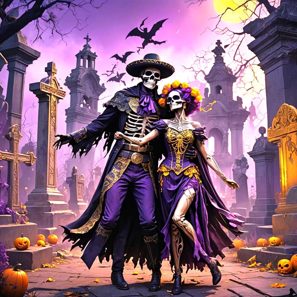 Halloween Danse Macabre in Mexican Cemetery
