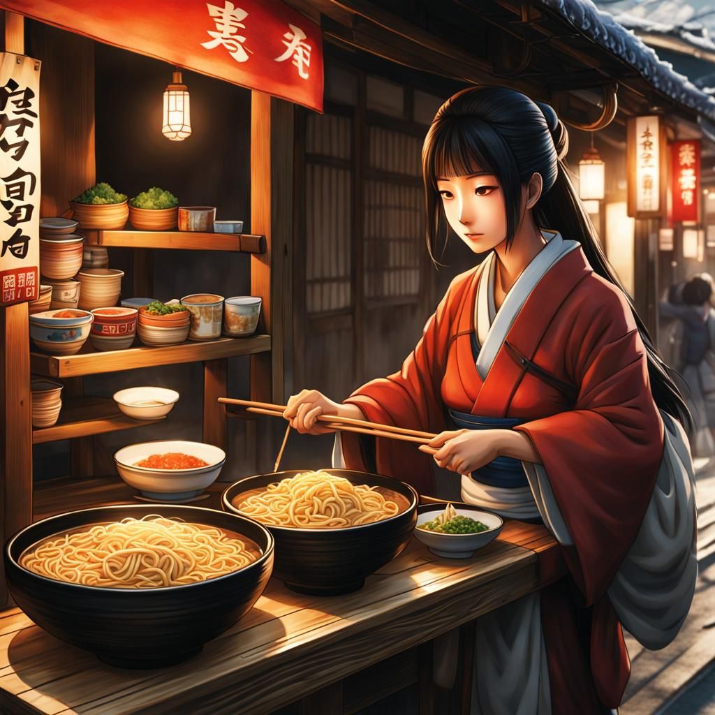 Japanese Ramen Stand Illustration in Warm Colors