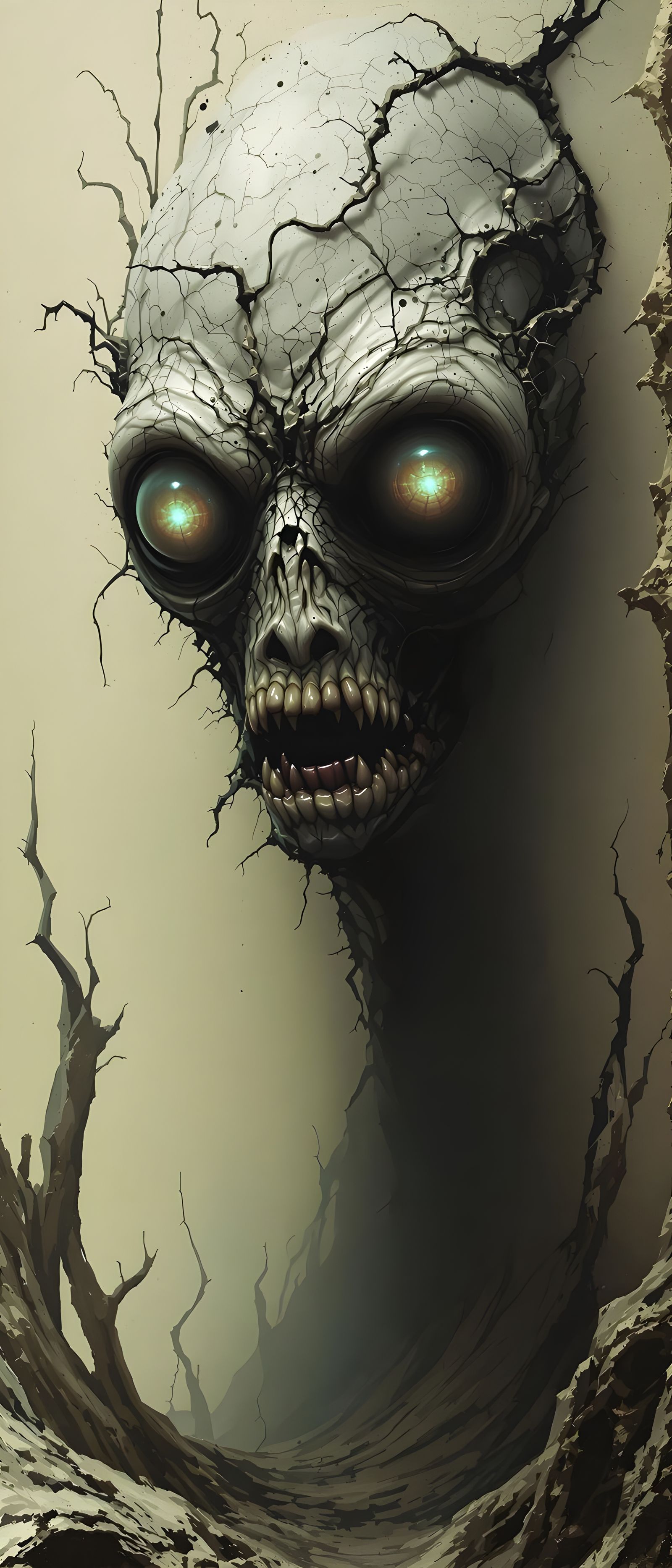 Grotesque, Ethereal Creature Emerging from Dark Confinement