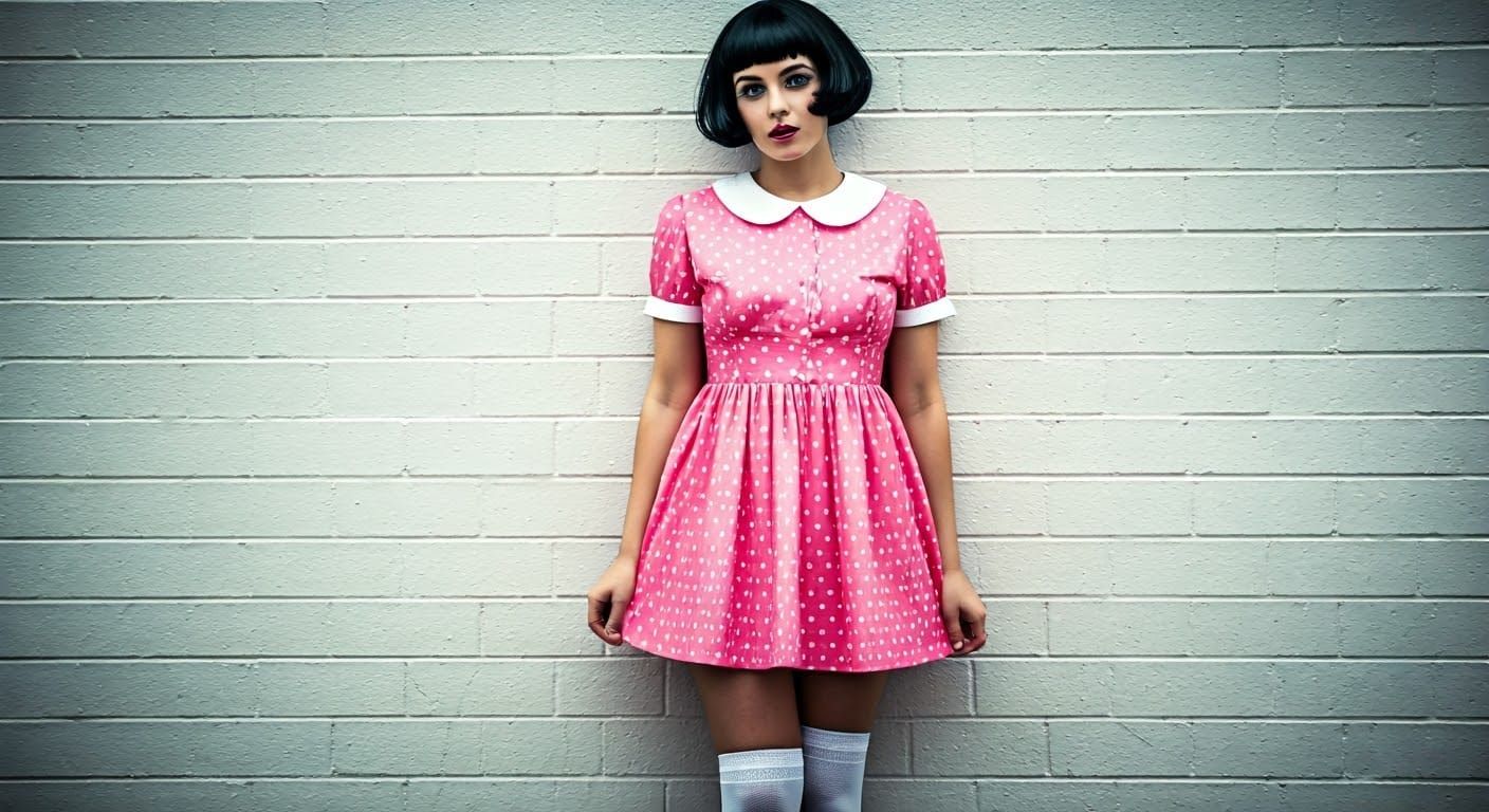 Retro Woman in Pink Minidress with Pixie Bob