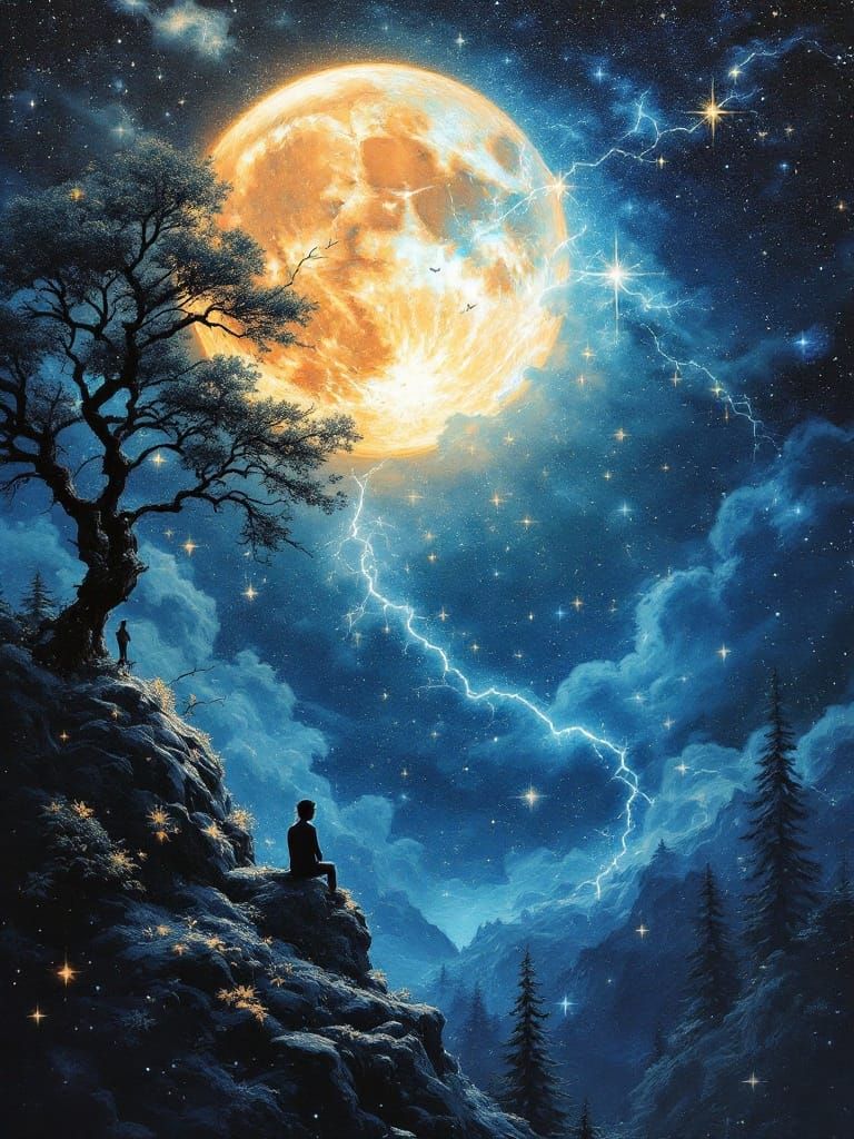 Moonlit Night Quillpunk Decoupage Picotee Blue Apricot Khaki Gradient