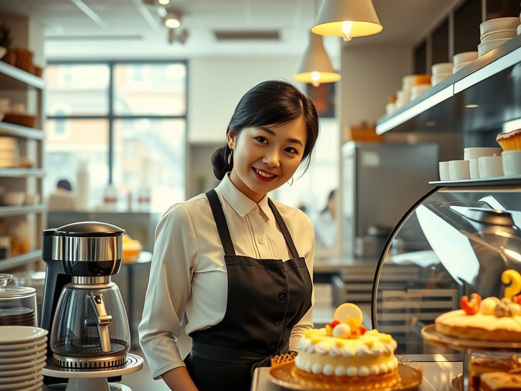 Elegant Bakery Owner in Cinematic Film Style