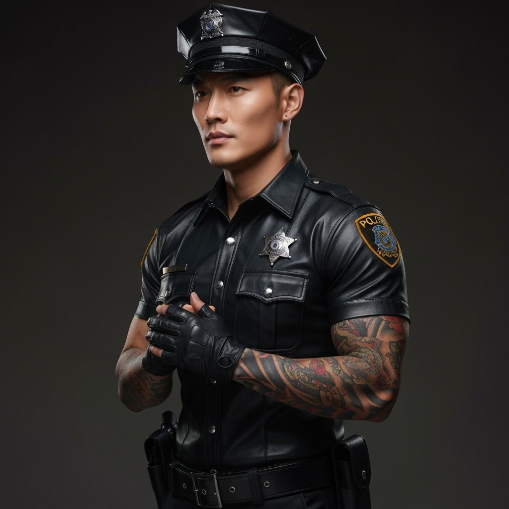 Hyper-Realistic Portrait of a Handsome Asian Police Officer