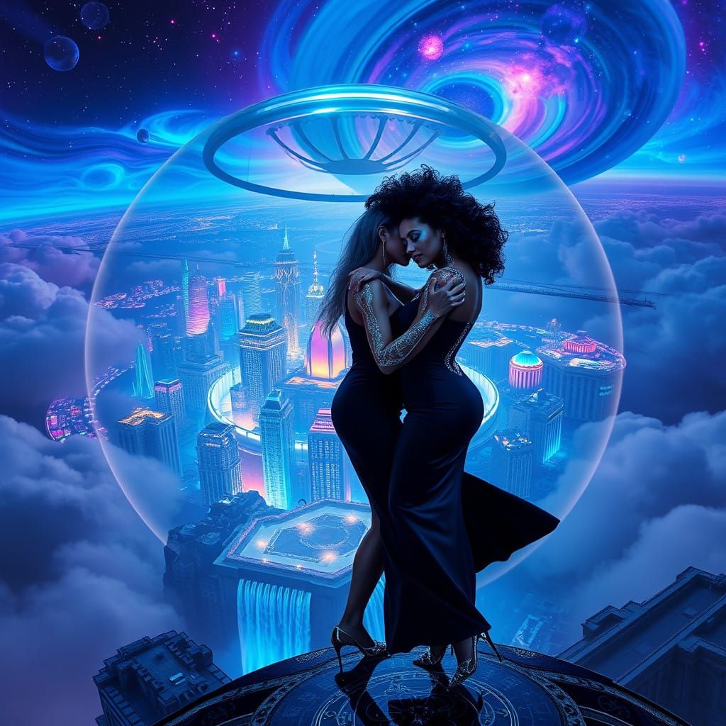 Dancing Android Goddess and Argentine Beauty in a Neon-Lit,....