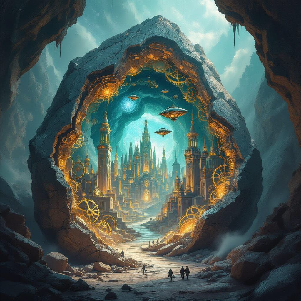 Clockwork City Inside Geode with Airships