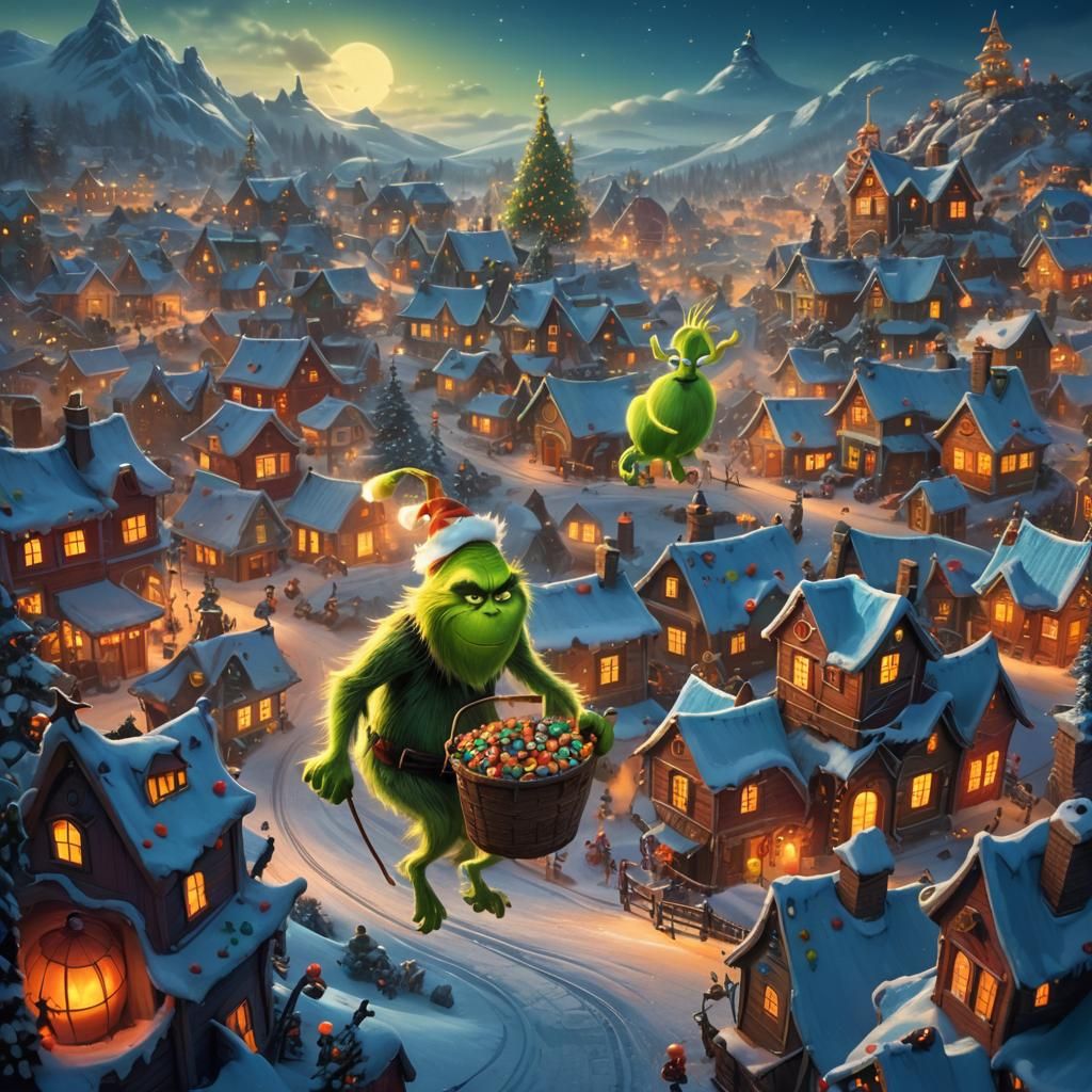 Grinch Steals Candy in Whoville: Fantasy Concept Art