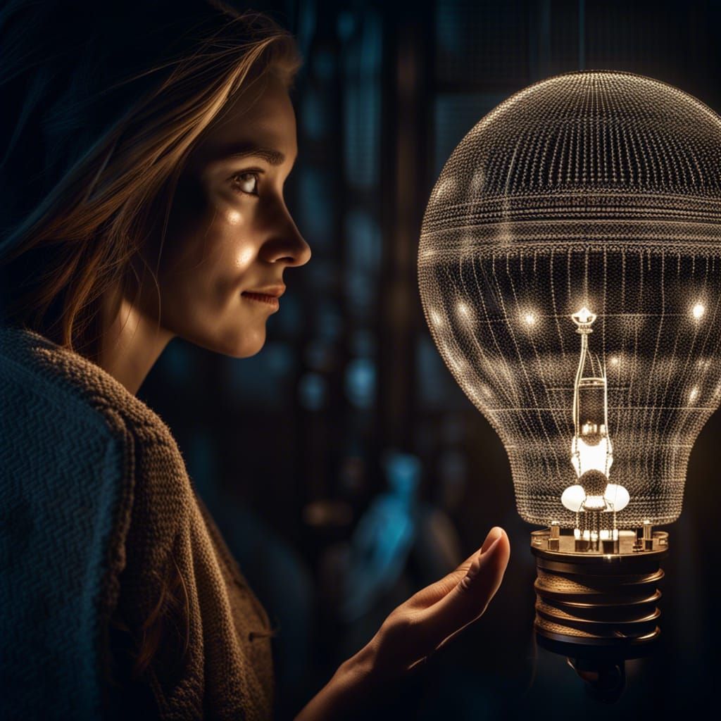 Woman with Lit Bulb: Surreal ASCII Art