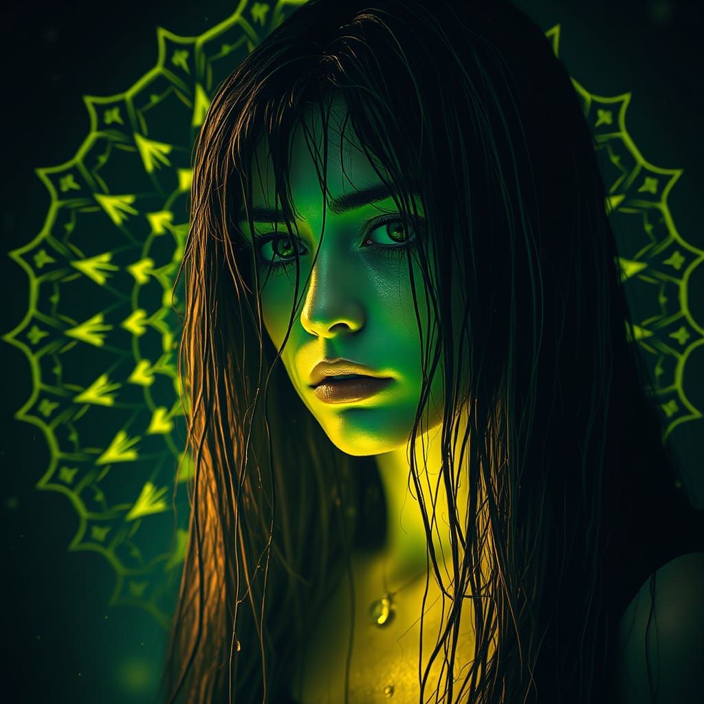 Eerie Mandala: Woman with Wet Hair in Gritty Style