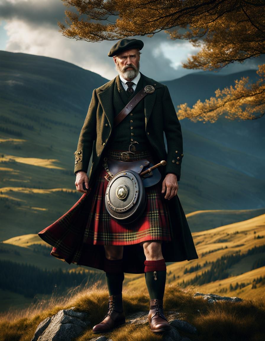 Traditional Scotsman in Highlands: Detailed Matte Painting