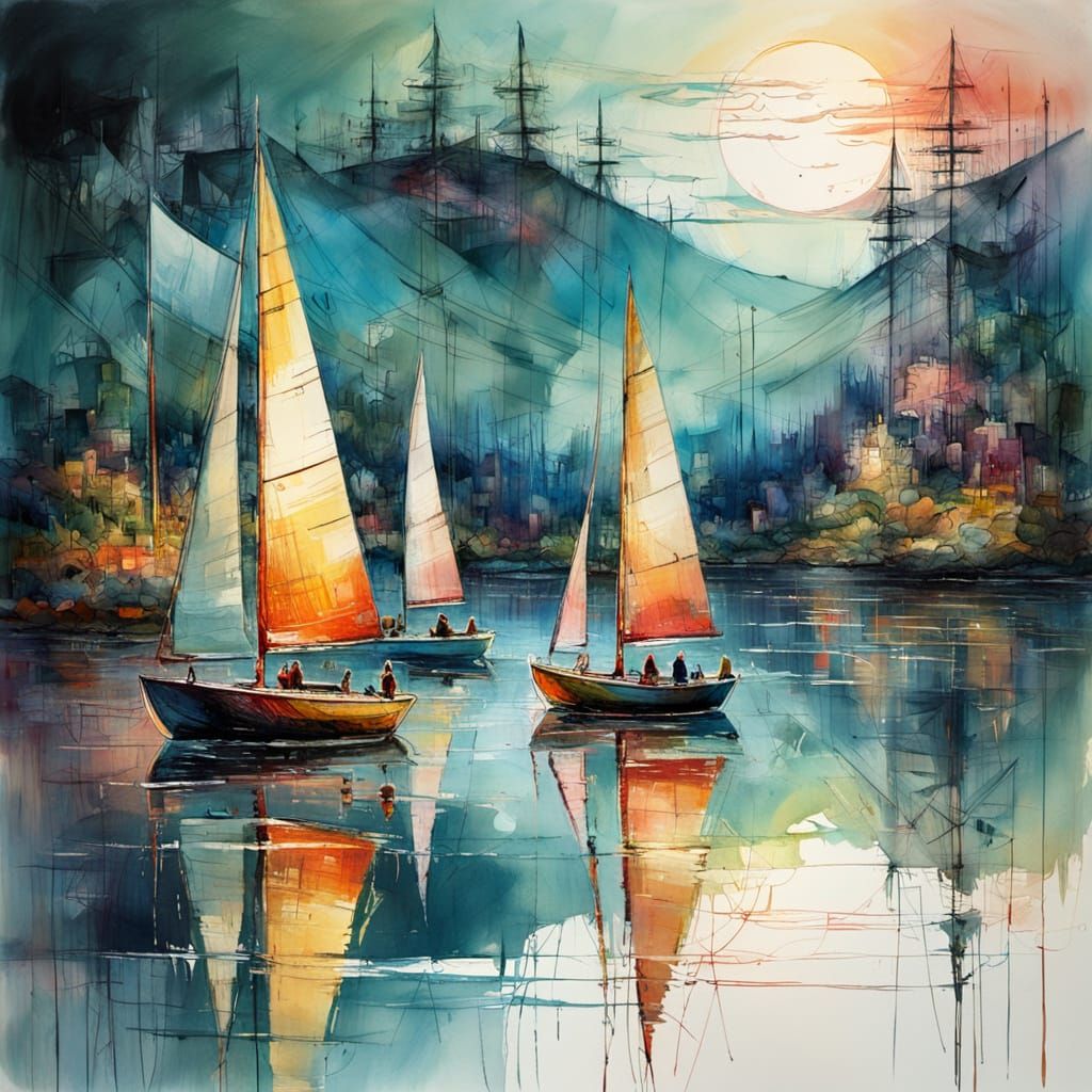 Sailboats Adrift in Springtime's Golden Hour