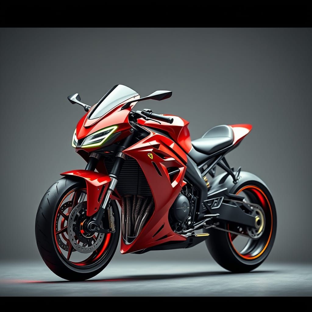 Futuristic Bionic Alien Motorcycle Concept in Red and Carbon...