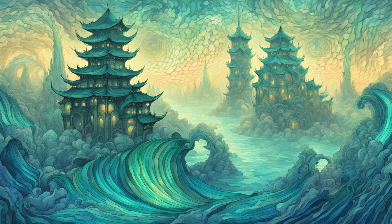 Underwater Metropolis in Yoshitaka Amano Style