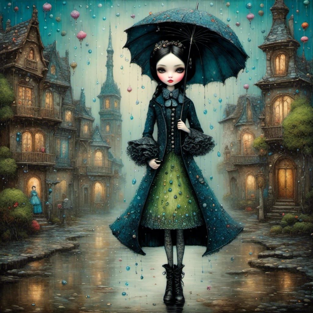 Blythe Doll in Impasto Style with Umbrella