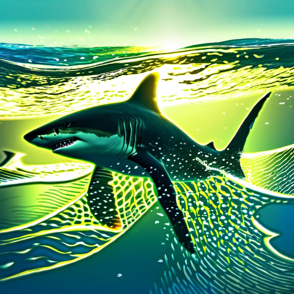 Vivid Shark in Golden Hour Ocean