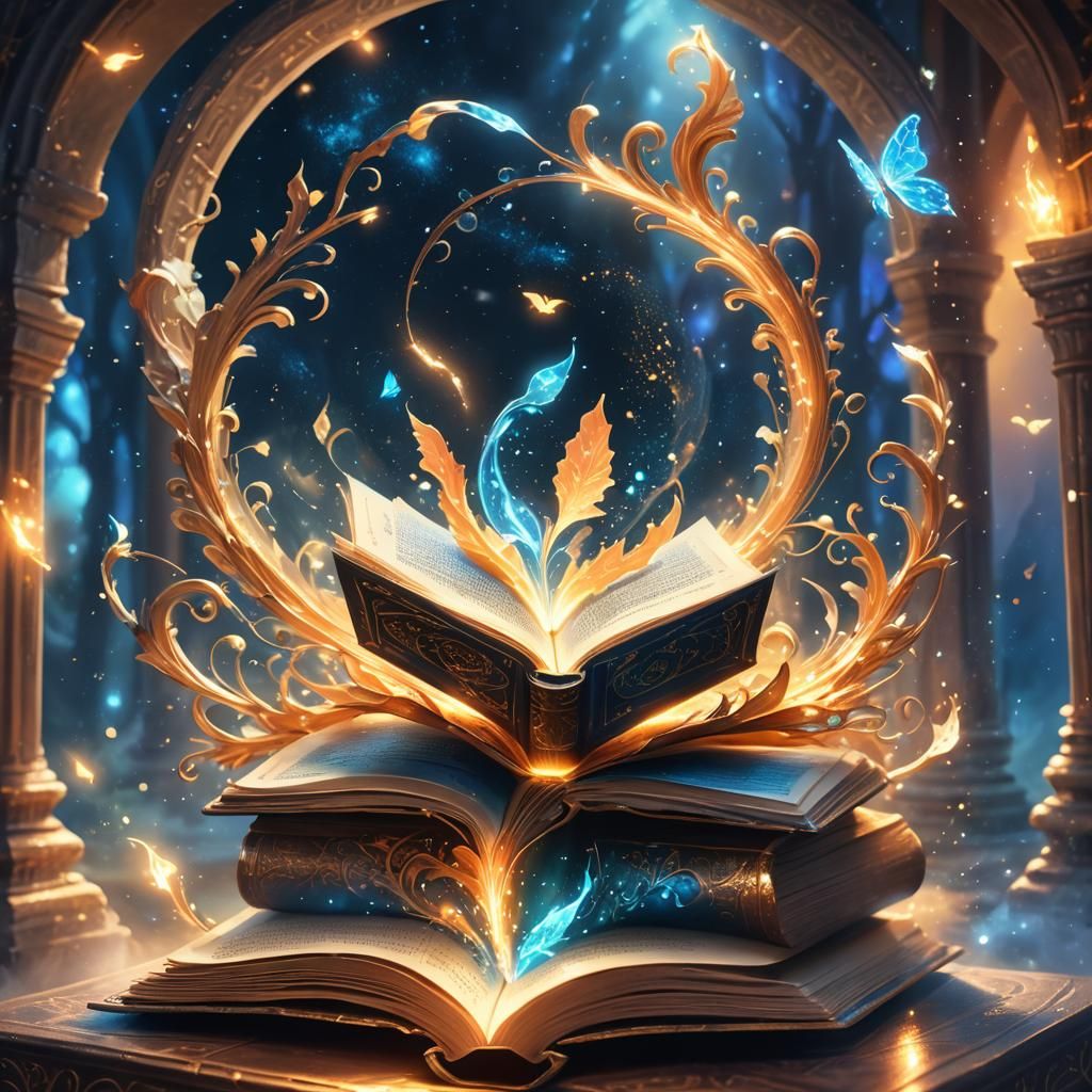 Glowing Magic Book with Swirling Emanations