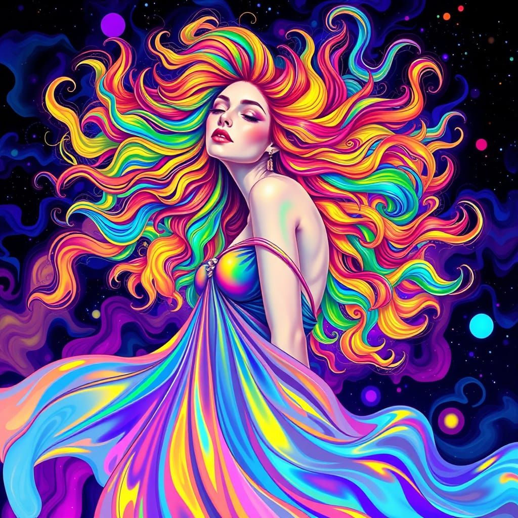 Psychedelic Goddess in Vibrant, Swirling Hues
