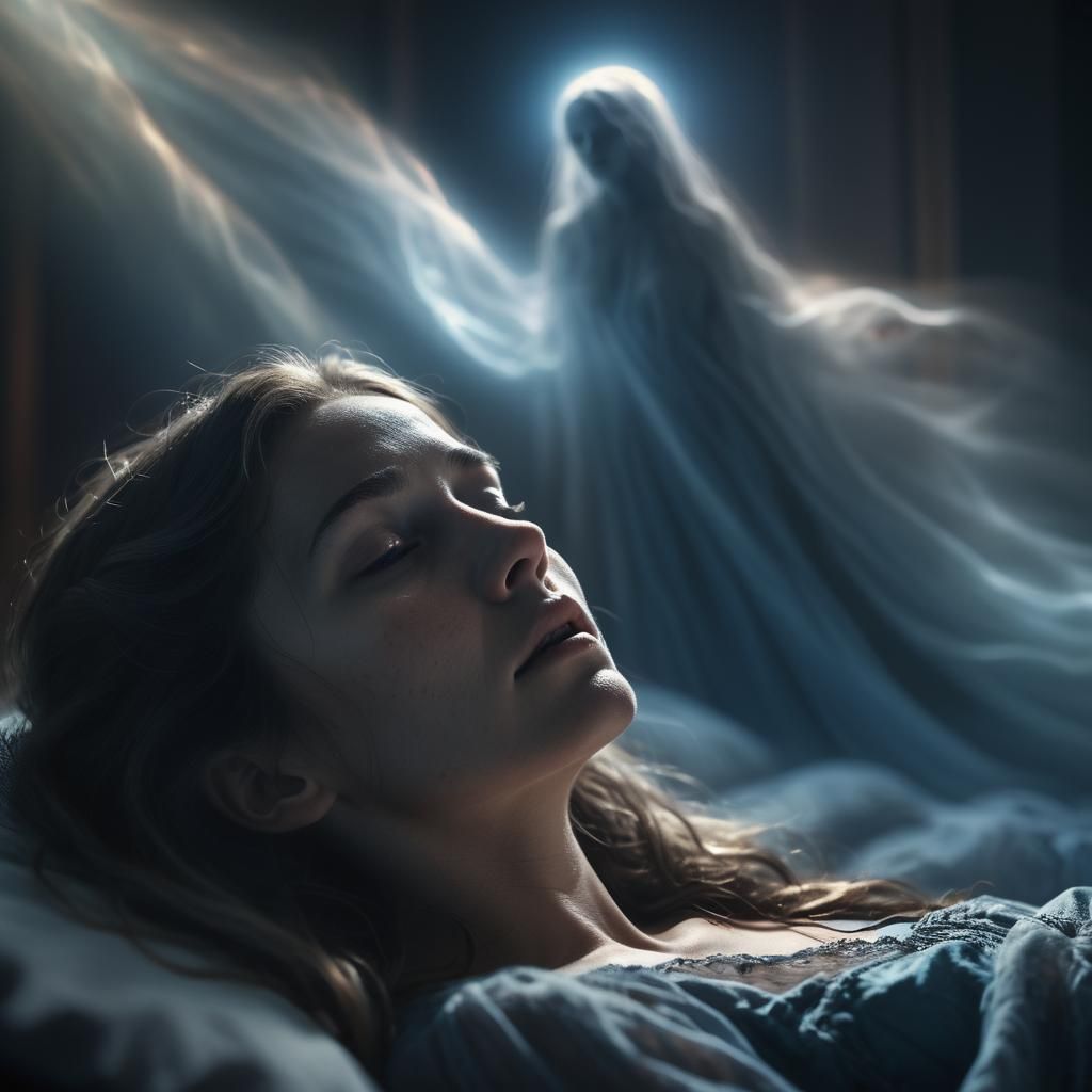 Ethereal Spirit Over Sleeping Woman: Cinematic Photography