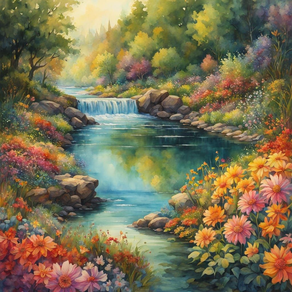 Vibrant Fae Realm Unfolds Along a Solarpunk River