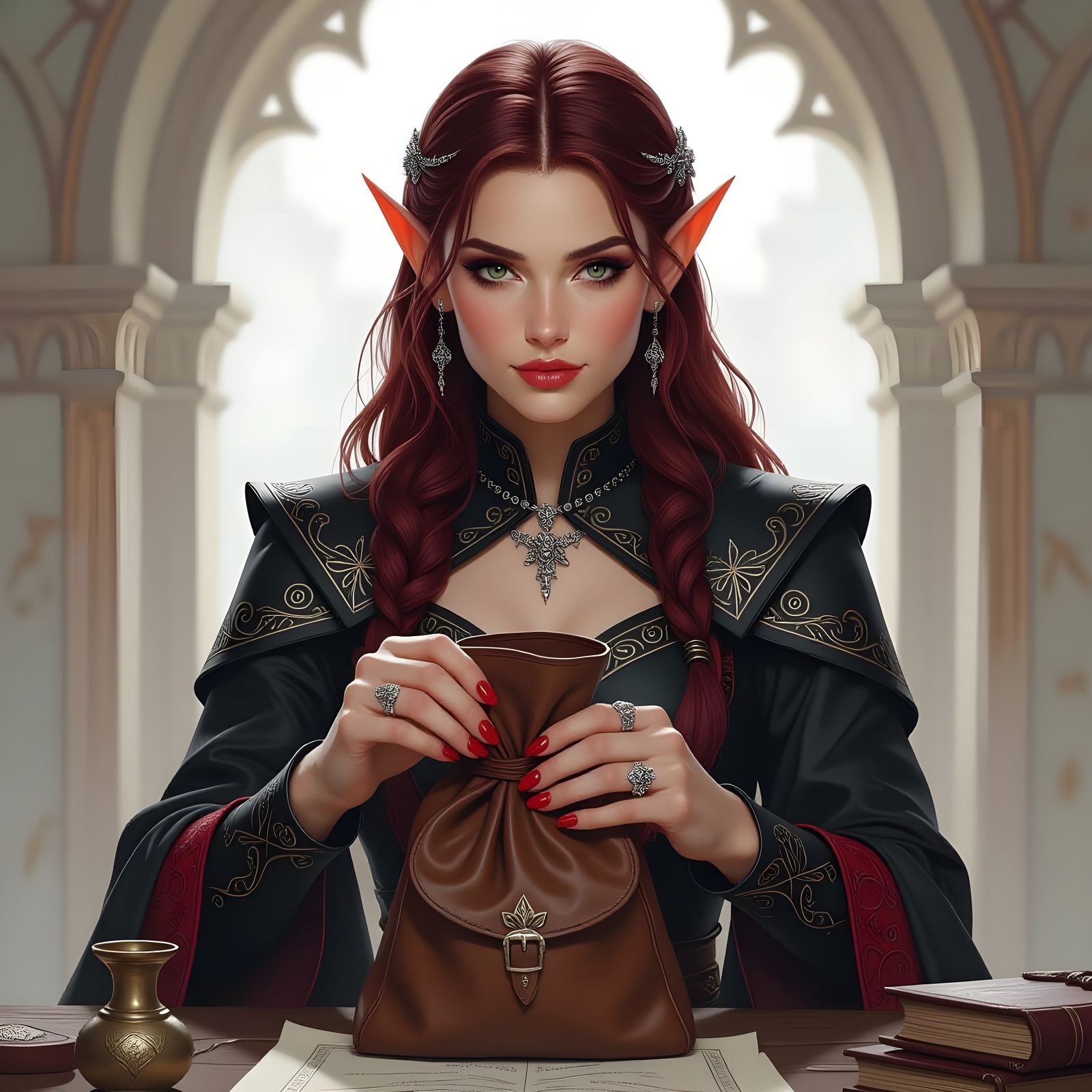 Elf Mage Packing Potions, Painterly Illustration
