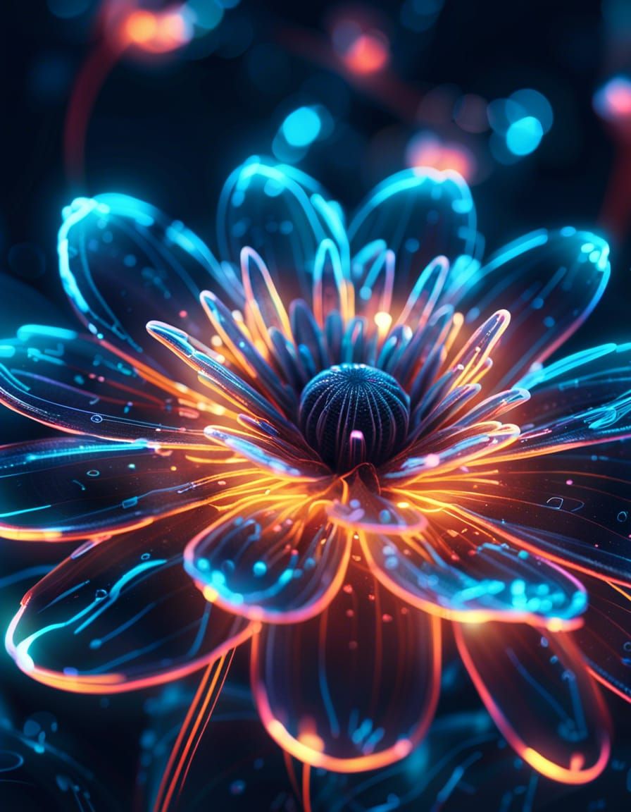 Bioluminescent Neon Flower in Hyperrealistic 3D