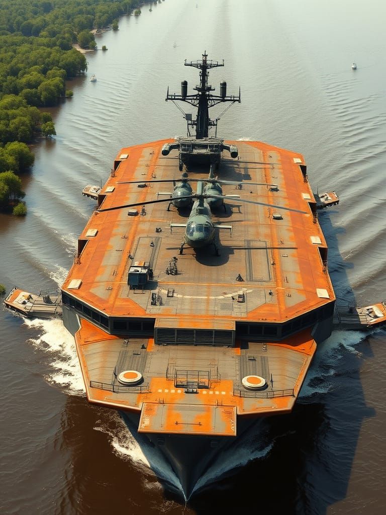 Riverine Aircraft Carrier Cruises Mississippi River in 1968