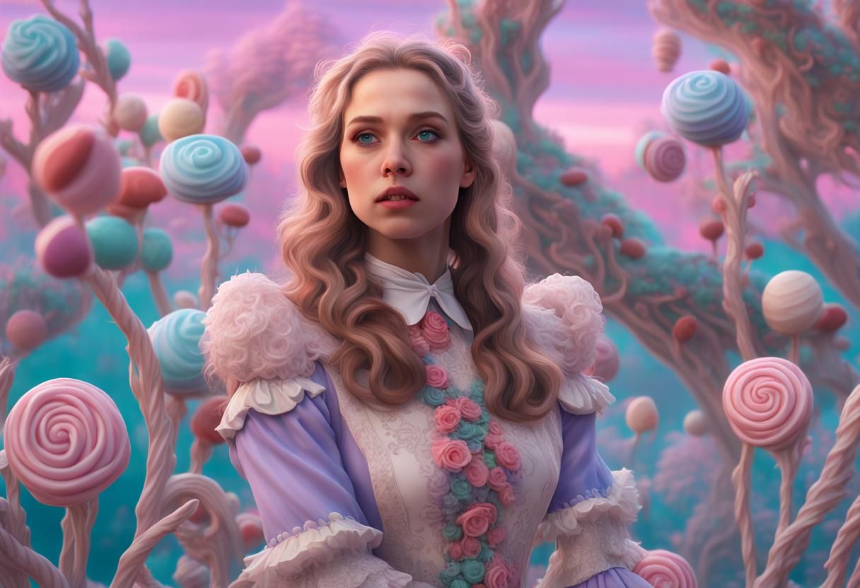Alice in Candy Wonderland: A Hyperrealistic Pastel Dream