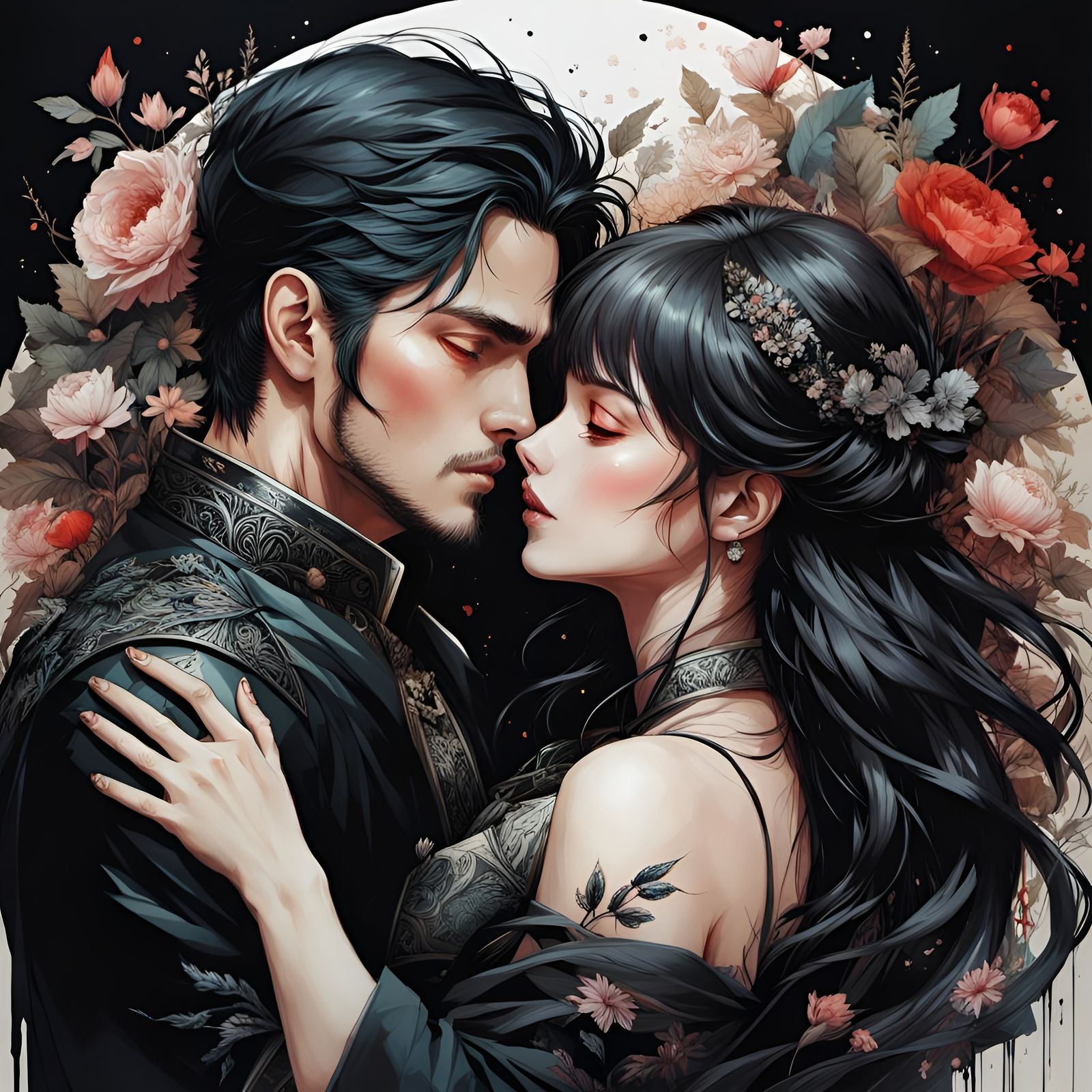 King and Lady Embrace in Garden