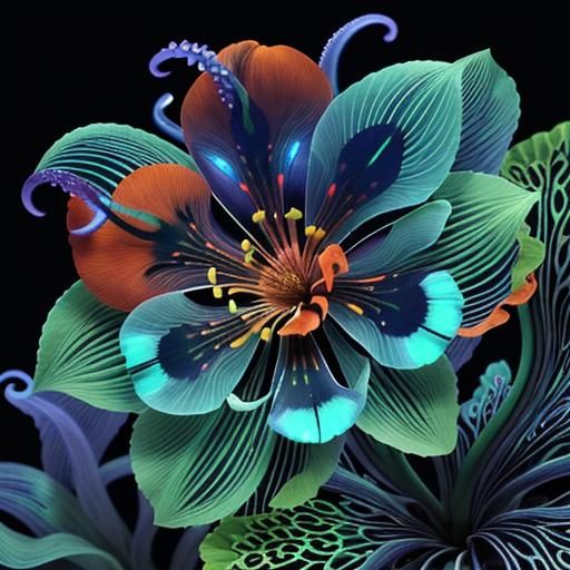 Bioluminescent Tentacle Flower: Surreal Floral Illustration