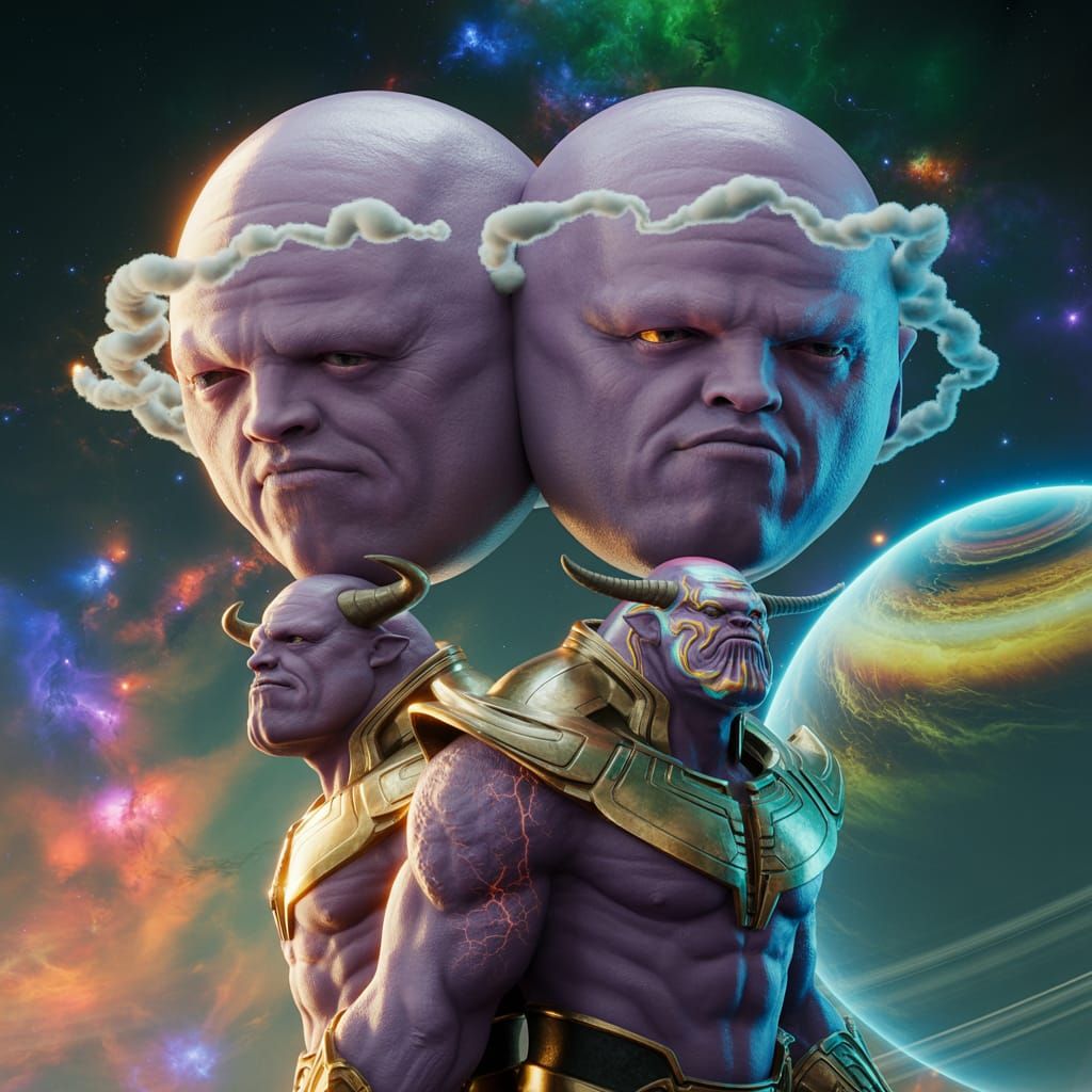 Conjoined Thanos Twins in a Cosmic Digital Painting