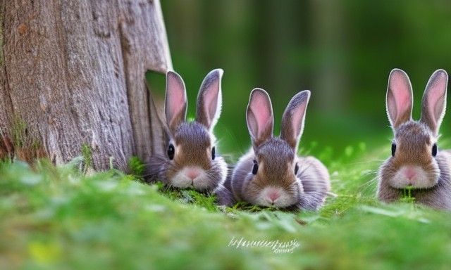 Sunlit Baby Bunnies in Forest