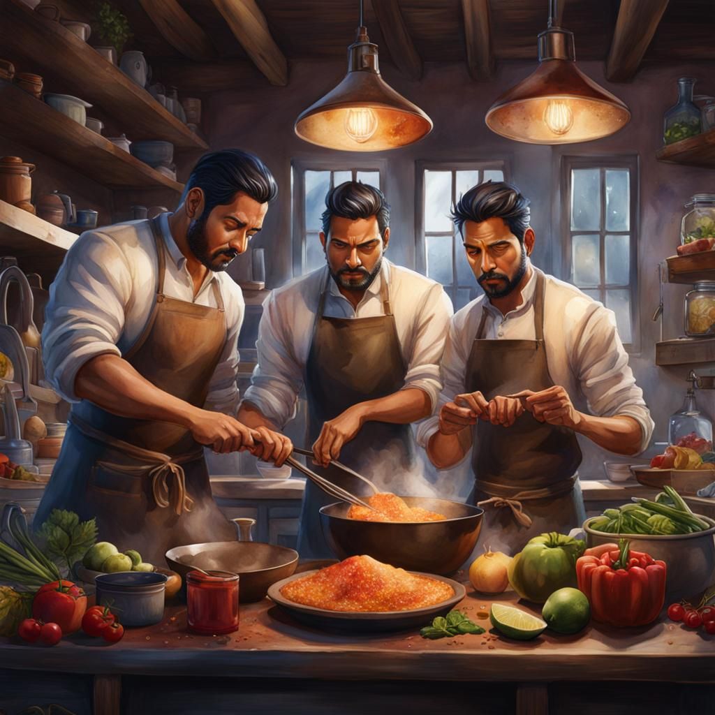 Latino Men Cooking: Watercolor Art