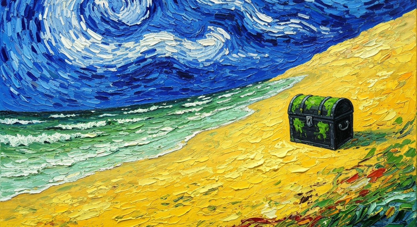 Tormented Seascape with Pirate Chest in Van Gogh Style