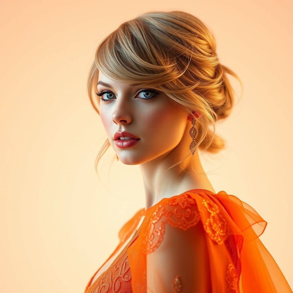 Vibrant Orange Portrait of a Celestial Goddess