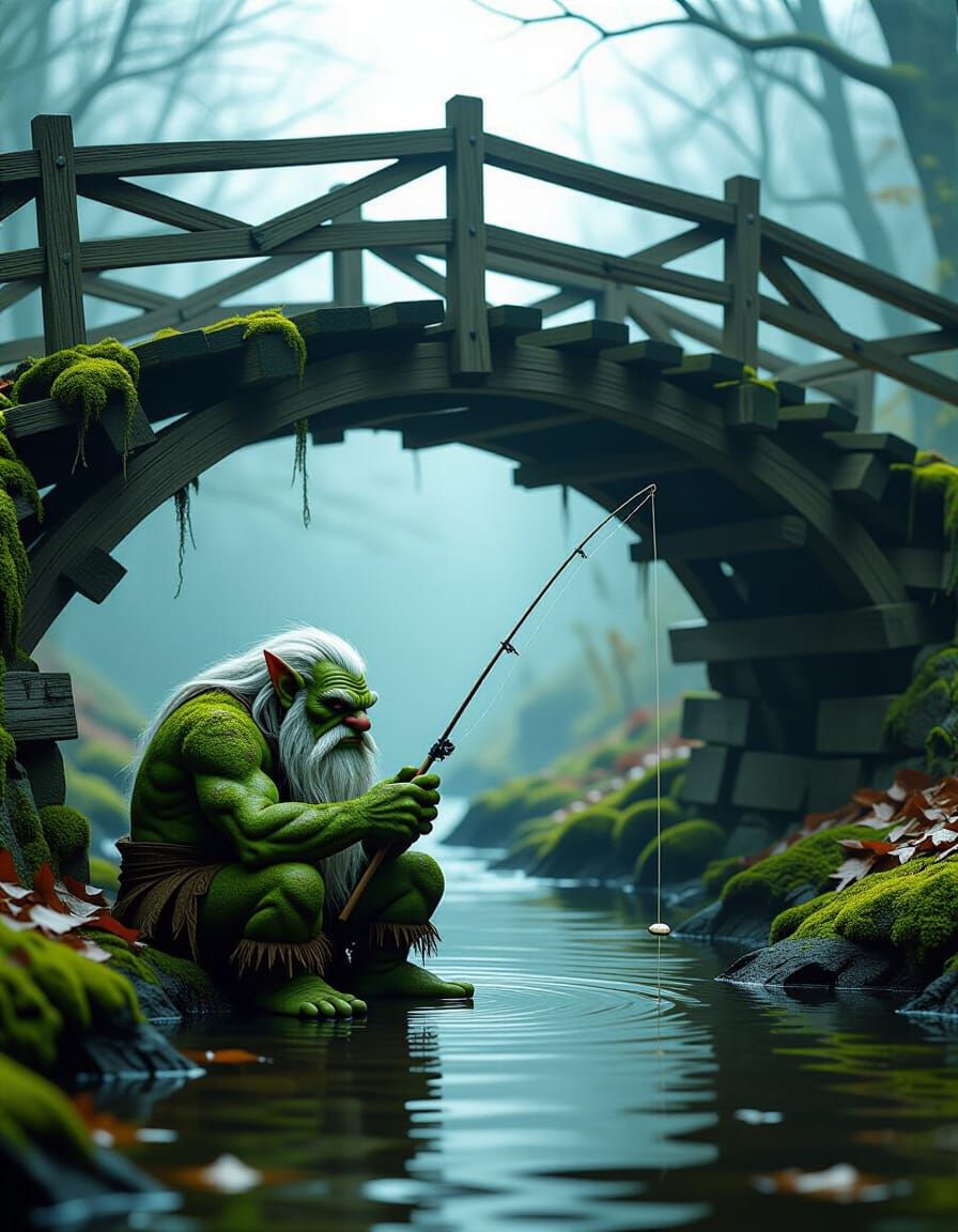 Troll Fishing Under Dilapidated Bridge: Matte Painting