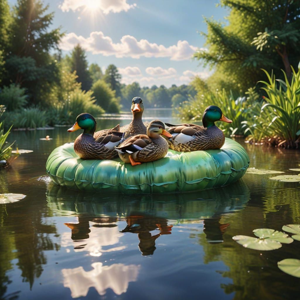 Realistic Inflatable Duck Scene in Vibrant Watercolor Style