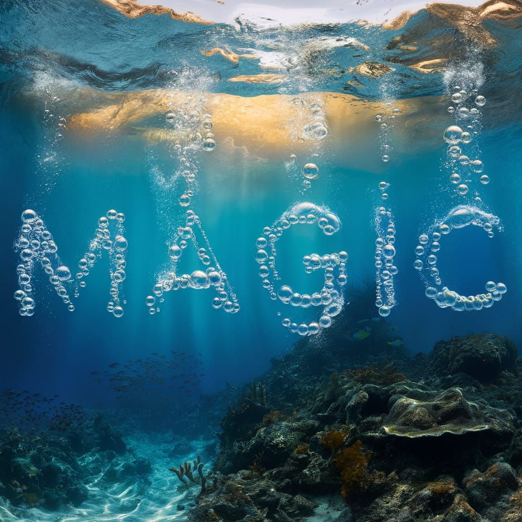 Underwater Magic: Word Formed from Water Bubbles