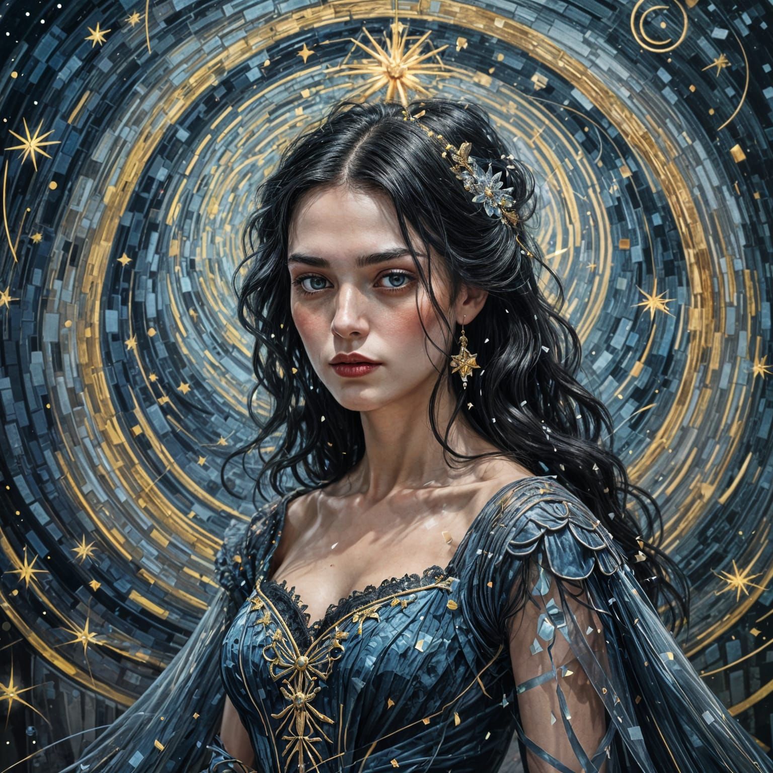 Vampire Woman in Starry Van Gogh Style