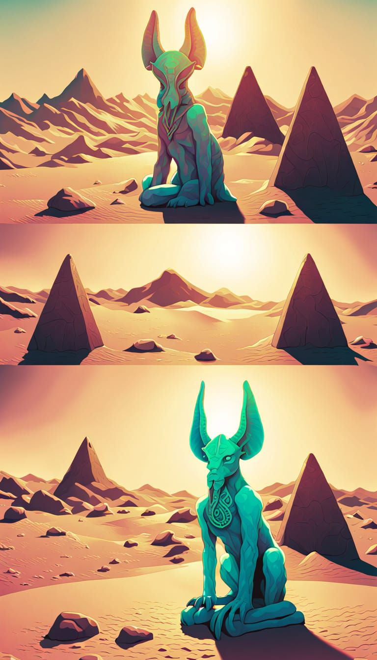 Ancient Egyptian Cthulhu Sphynx with Mystic Runes and Obelis...